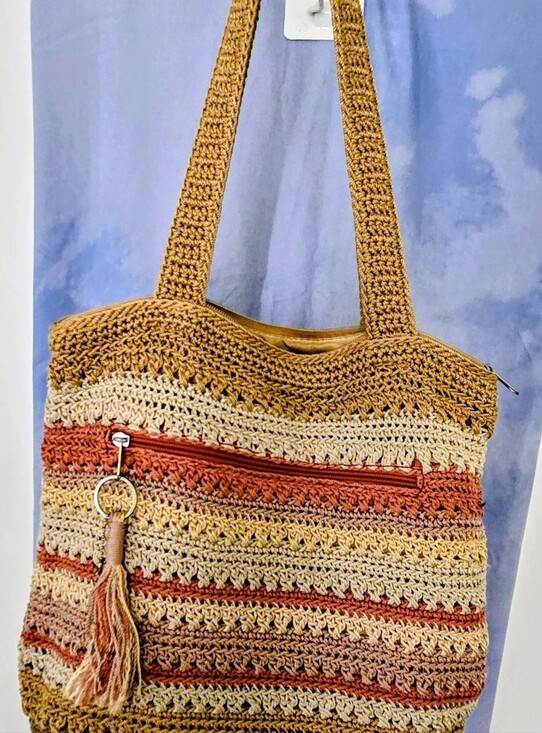 The Sak Handbags - The Sak Riviera Crochet Tote Bag Bohemian Stripe Boho Tassel